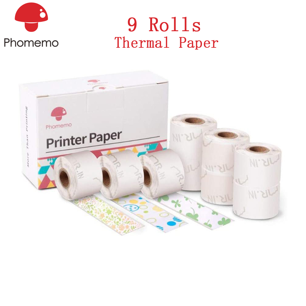 9 ruller phomemo termisk klistremerke papir 15mm x 3.5m 3 farger etikettpapir til phomemo  m02s fotoskriver som kan skrives ut selvklebende papir: Default Title
