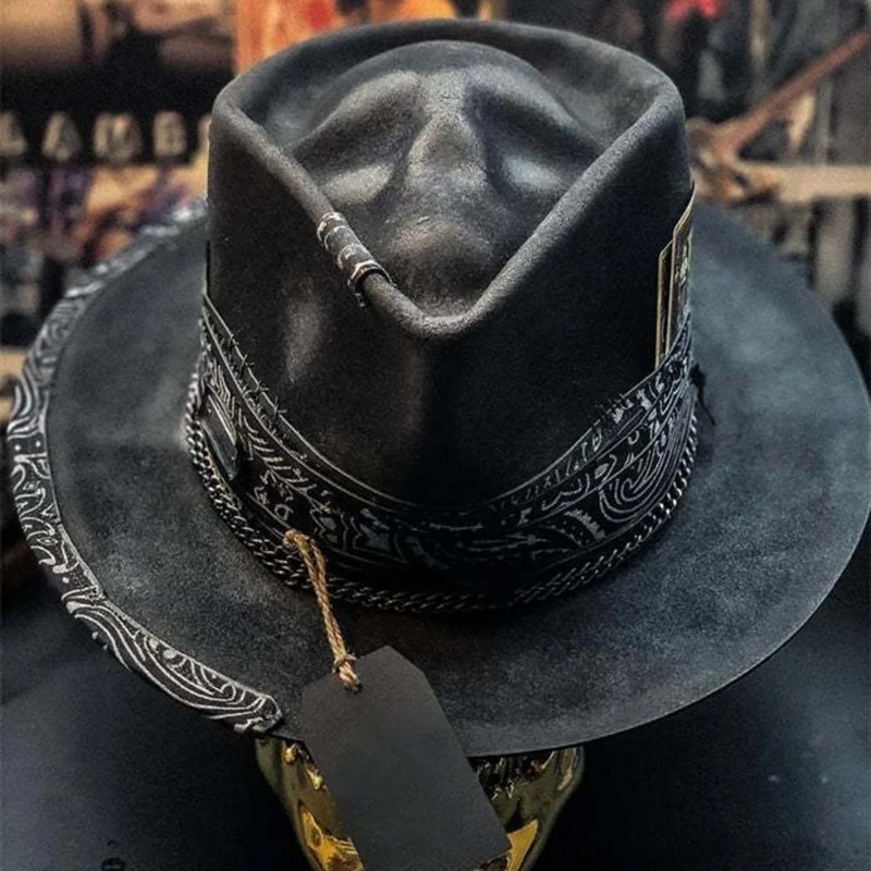 Black Gothic Cowboy Hat Unique Headwear Halloween Party Accessory Skull Cowboy Hat Headwear Festival Cowboy Caps for Motorcycles