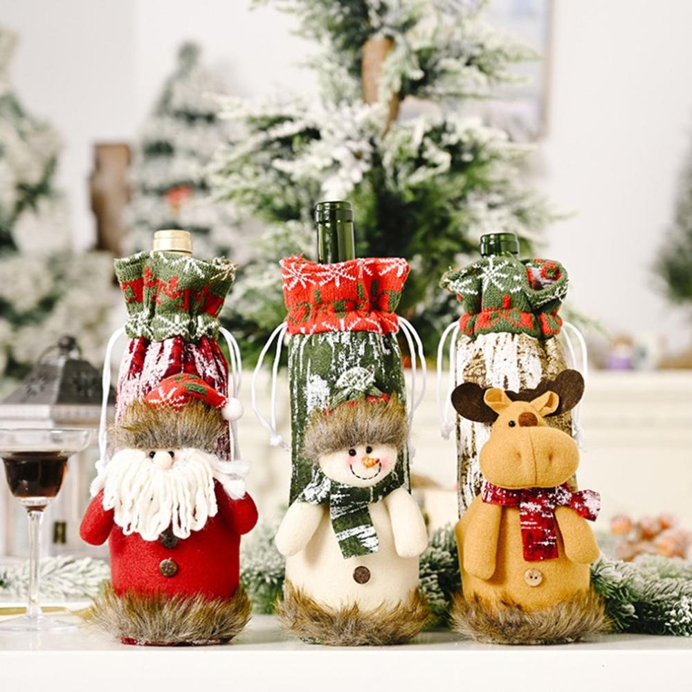 Jul rödvinsflaska hållare täckväska elf champagne rödvinsflaska set dekorer julbordsdekorationer