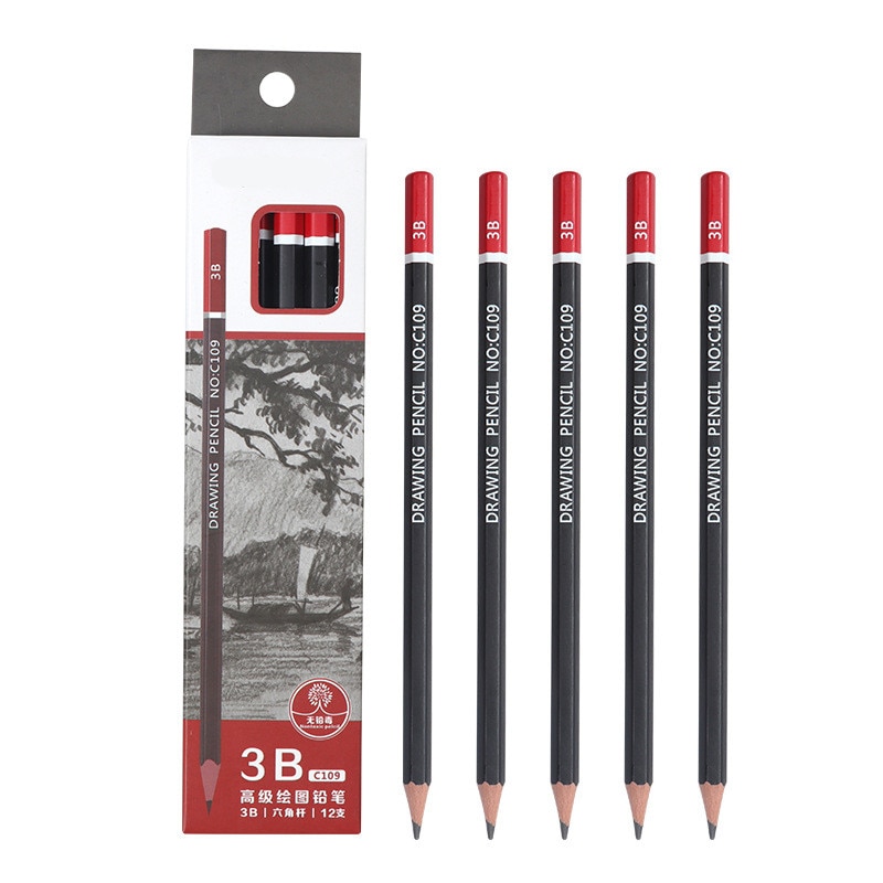 12 pcs/box Sketch pencil HB 2B 3B 4B 5B 6B 8B 10B 2H 3H Soft medium hard carbon pen Office school drawing pencil
