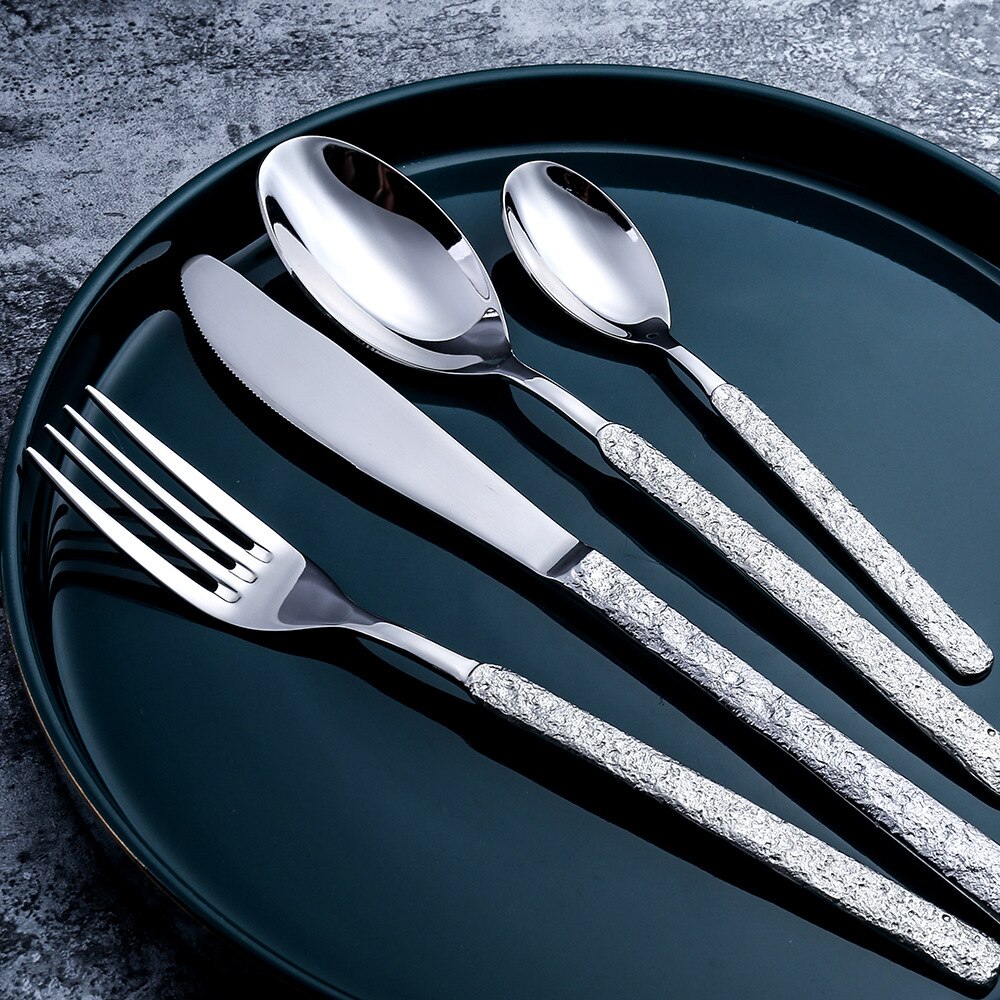 Stainless Steel Bright Silver Cutlery Mirror Household 4pcs Kitchen Tablewares Set Steak Knife Fork Coffee Spoon Dessert Fork