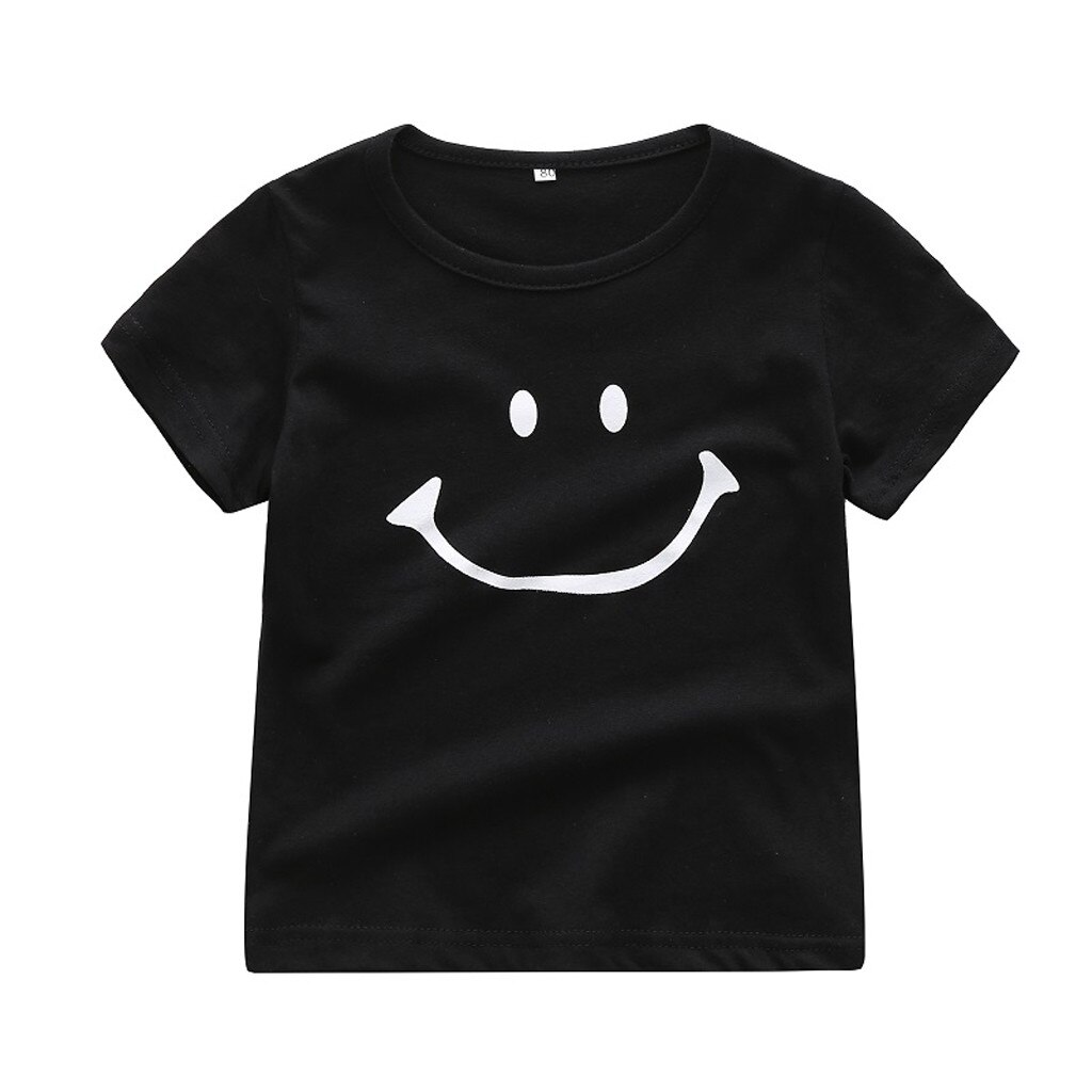 Brand Pasgeboren Kids Jongen Meisje Glimlach Cartoon Korte Mouw T-shirt Tee Tops Casual Kinderen Zomer Kleding 6-24M: Black / 12m