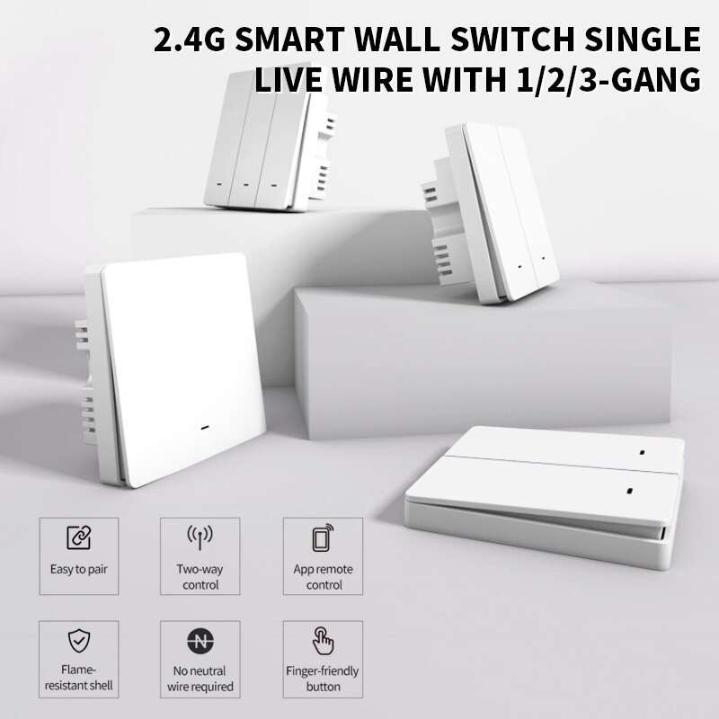 eWelink Smart Switch 1/2/3 Gang Bluetooth 2.4G Smart Wall Switch Single Live Wire No-Neutral Automation Kit
