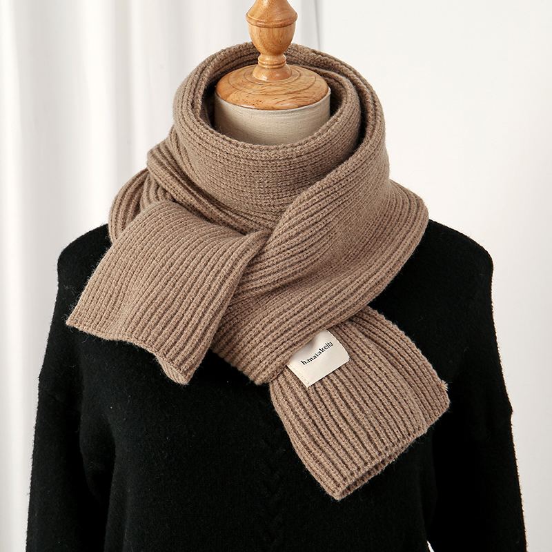 Bufanda suave de lana de punto cálida para mujer, pañuelo largo ajustado de estilo coreano liso, hilo de lana para otoño e invierno, pañuelo informal para viaje, Bufanda nueva: Púrpura claro