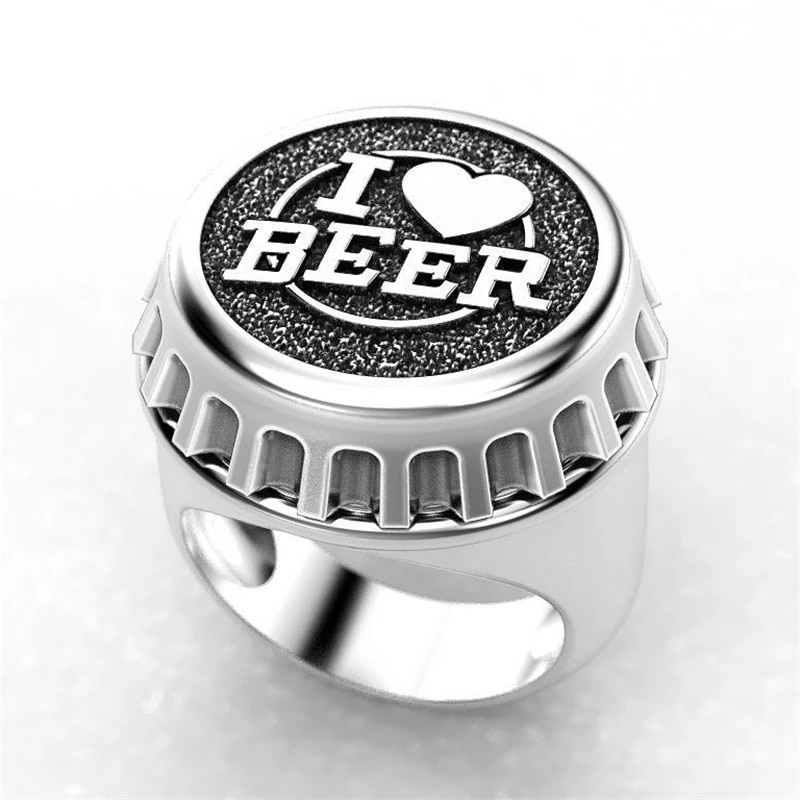 Men Rings Beer Cover Punk Party Boyfriend Anniversary Fine Novel Rings Accessories: 7 / Silver