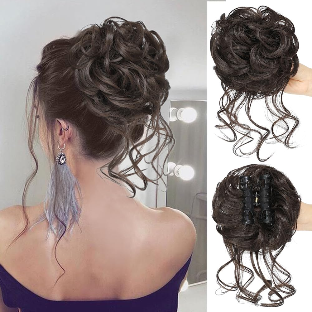 Synthetic Messy Bun Hair Piece Claw Clip Tousled Updo Hair Buns Hairpiece Extensions Curly Faux Bun Hair Pieces for Women: T1B/613