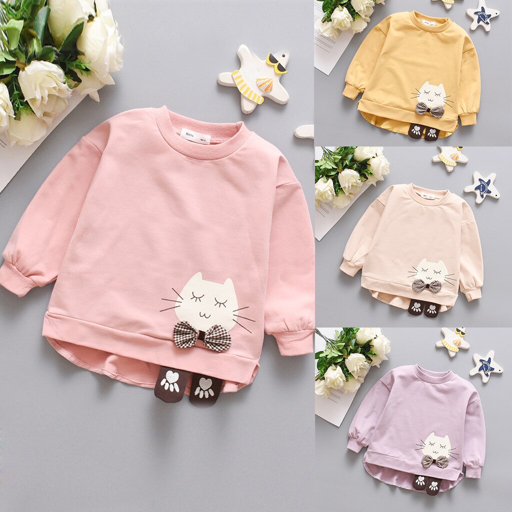 Baby Sweatshirt Children Autumn Winter Clothes Toddler Kids Baby Girls Long Sleeve Cute Cartoon Cat Letter Sweatshirt Coat