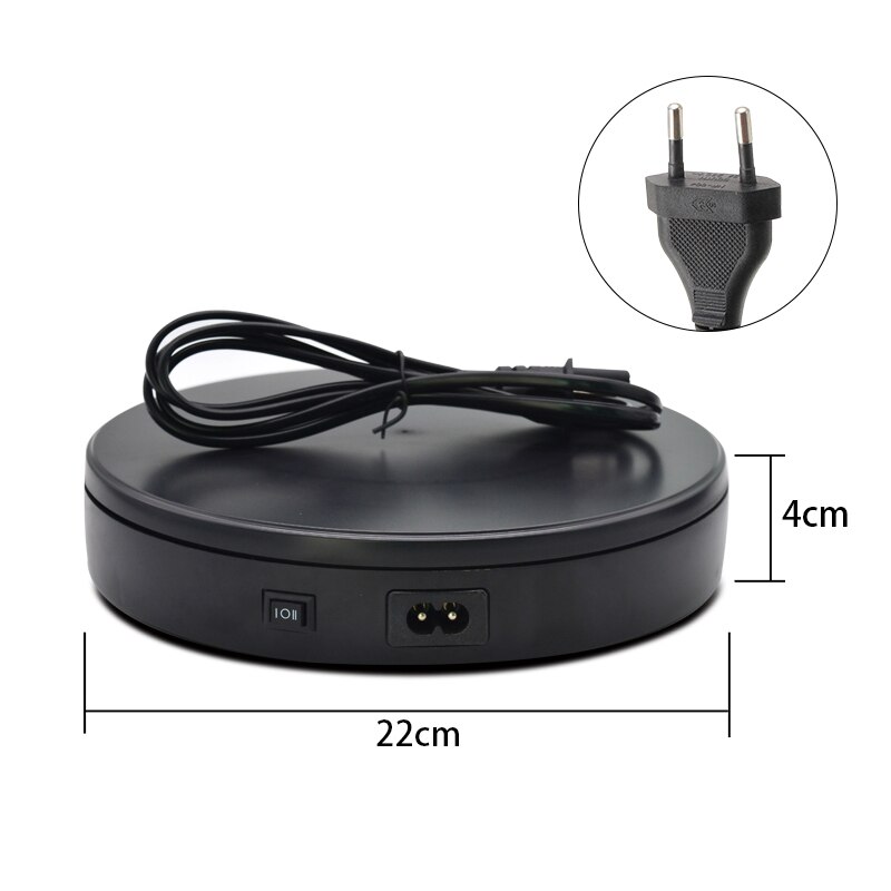Electric Turntable Display Stand - 22cm Diameter - 5kg Max Load - 360° Rotation - Silent Operation: EU plug Black