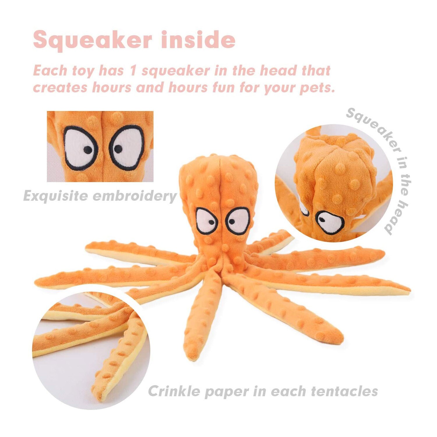 Durable Dog Squeaky Toys, No Stuffing Plush Crinkle Toys, Animal Chew Toy Interactive with Squeaker for Small Medium Large Dogs