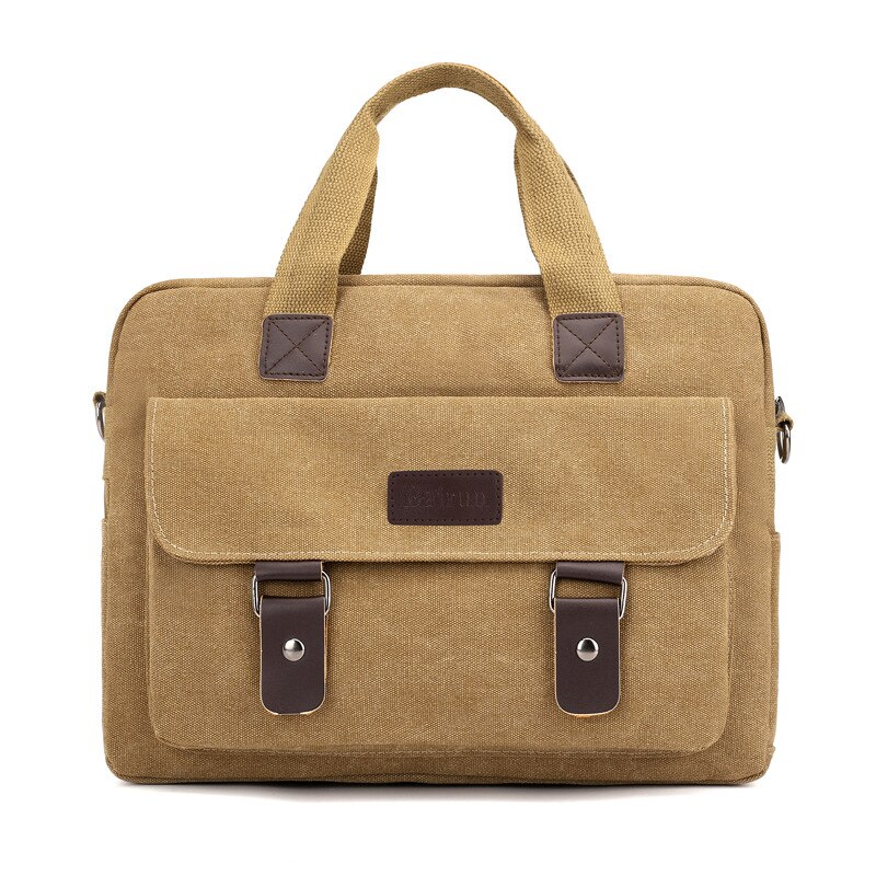 Luksus lerret dokumentmappe mannlig skulderveske menn messenger bag gutt casual tote dataveske 13 tommer: Khaki