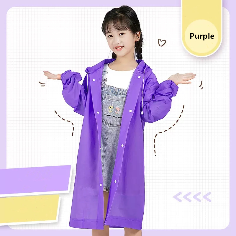 EVA Children Raincoat Thickened Waterproof Rain Coat Kids Clear Transparent Tour Waterproof Rainwear Student travel Rain Poncho: black
