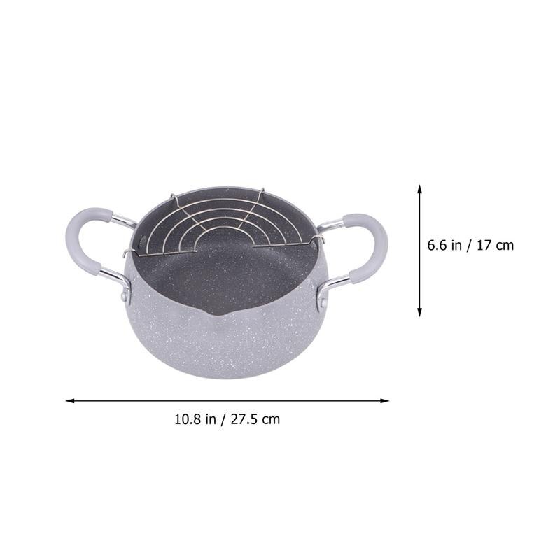 1pc Household Frying Pot Mini Frying Pan Universal Fryer Tempura with Oil Strainer Rack and Lid for Induction Cooker Gas Stove