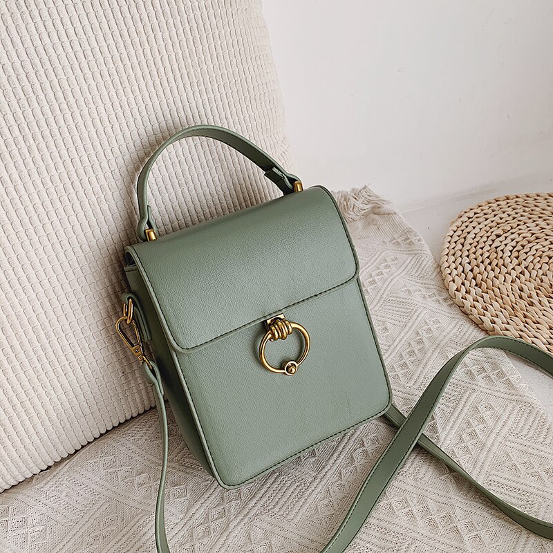 Elegante Femela Vierkante Tote Bag Pu Leer Vrouwen Handtas Lock Schouder Messenger Bag: green