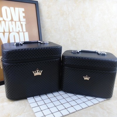 Vrouwenkroon grote capaciteit make-up organizer draagbaar beroep cosmetische tas schoonheidsborstel opslag was toiletartikelen: 2 stuks zwart
