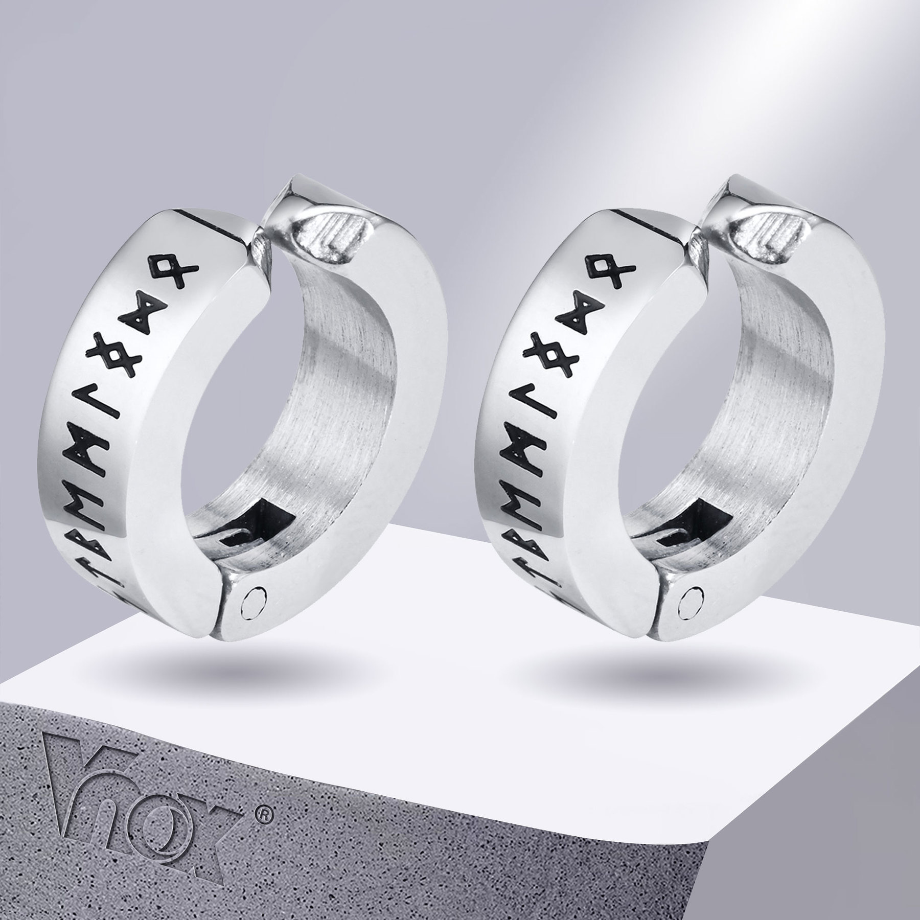 Vnox Viking Runen Hoepel Oorbellen Voor Mannen, Niet Doorboord Clip Oorbellen, rvs Odin Noorse Viking Amulet Brief Woorden Huggie