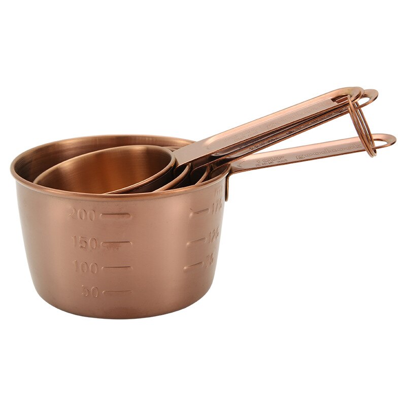 4/8pcs Stainless Steel Kitchen Measuring Spoons Teaspoon Coffee Sugar Scoop Cake Baking Flour Measuring Cups Kitchen Tools: Rose Gold Cups