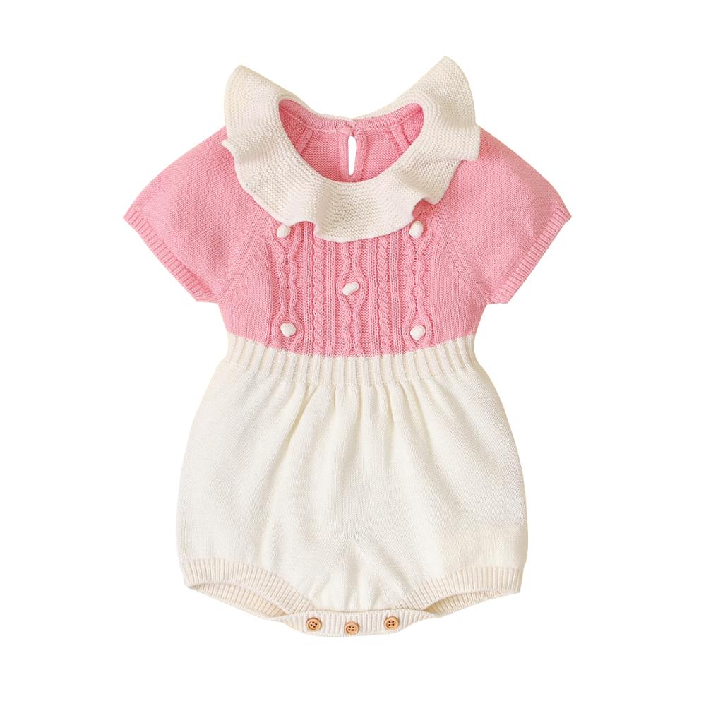 Bébé Body manches courtes -né Bebes fille corps hauts de enfant en bas âge enfants tricoté combinaisons enfants tenues infantile combinaison: 82W518 Pink / 12-18M (100)