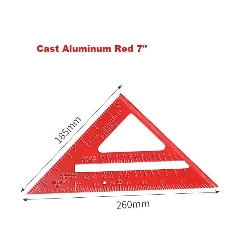 Triangle Rule 90 Degree Thickening Angle Rule Aluminum Alloy Carpenter Measurement Square Ruler Layout Tool Measurement Tool: Imperial 7INCH RED