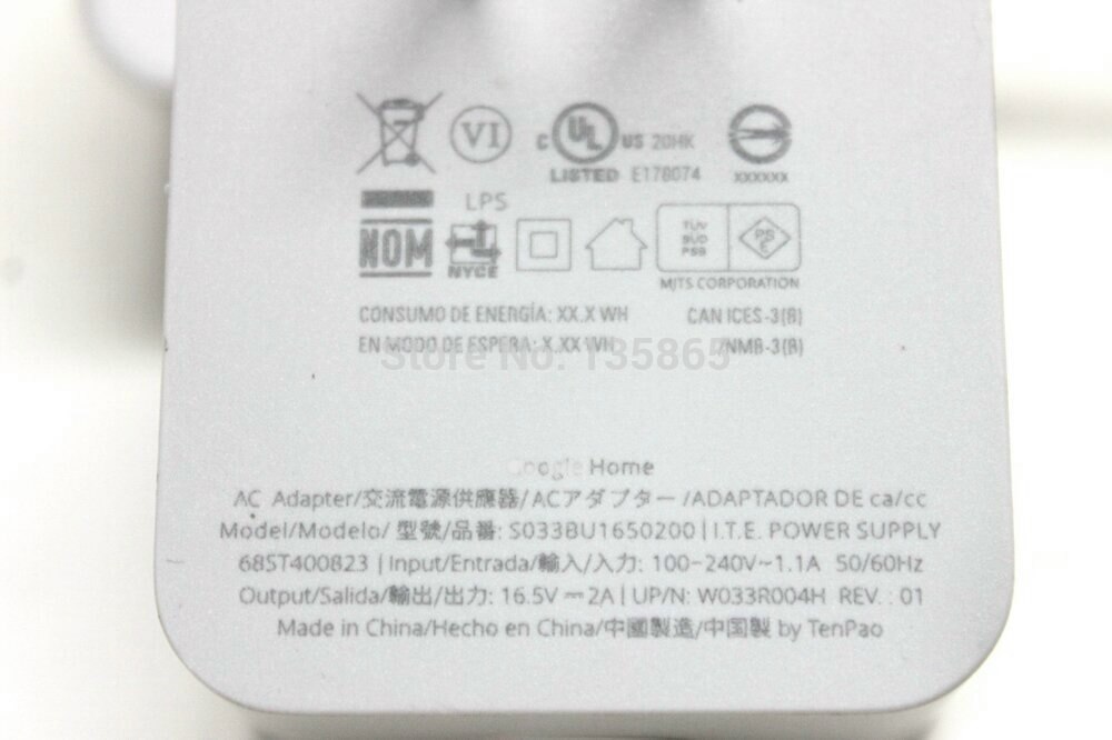 Original Power Supply Adapter 16.5V 2A Wall Charger for Google Home Speaker Voice Smart Assistant