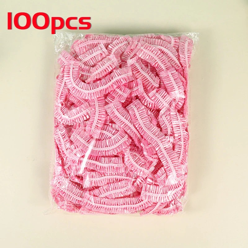 Gorro de ducha desechable para mujer, cubierta de cabeza impermeable de plástico, salón de Spa rosa, tinte para el cabello de Hotel, gorro elástico para el cabello, 100 unids/set: Rojo