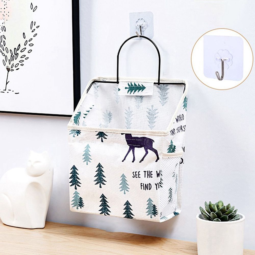 Panier de rangement en lin et coton, tissu imprimé à rayures simples, sac de rangement mural suspendu à la maison ou au bureau avec crochet: 10