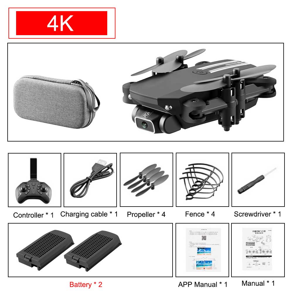 KaKBeir drone 4k HD wide angle camera wifi fpv drone height keeping drone with camera mini drone video live rc quadcopter dron: black 4K 2BA bag