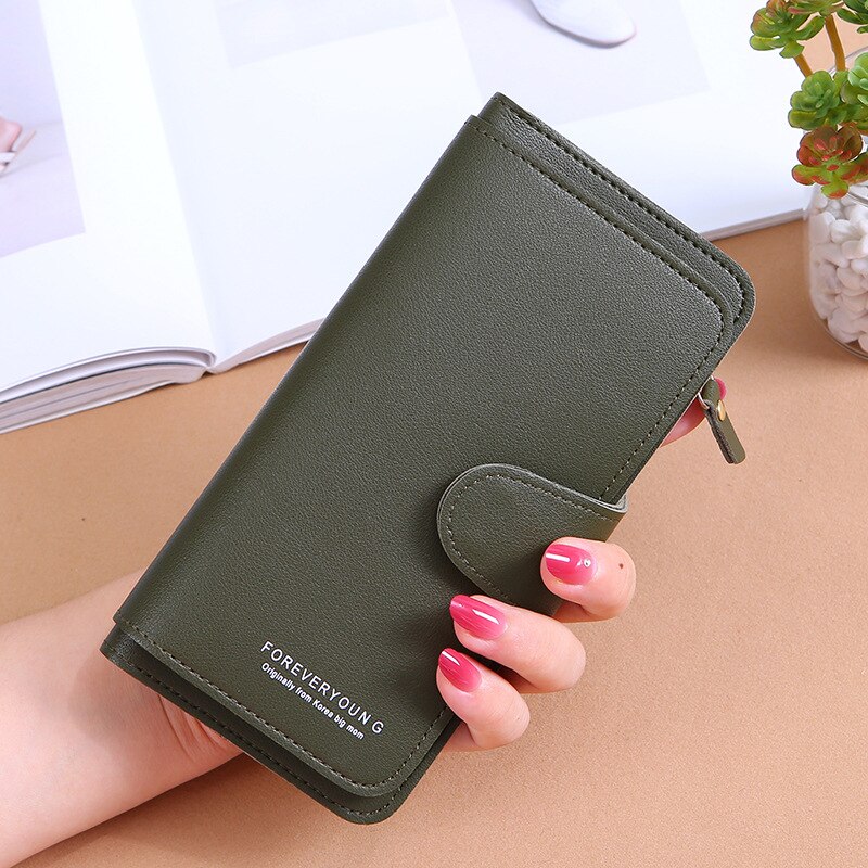Portefeuille à loquet pour femmes, porte-cartes de grande capacité, Long porte-cartes en Pu, pince à billets Standard 6 couleurs avec poche intérieure à fermeture éclair: Green