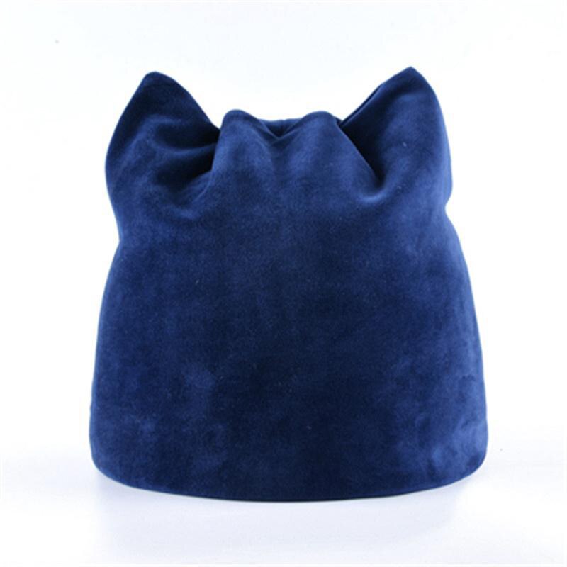 Kvinne vinter flanell skullies katt øre lue pluss fløyel tykk dobbeltlag varm lue hatt øre klaffer jenter søt lo strikk lokk