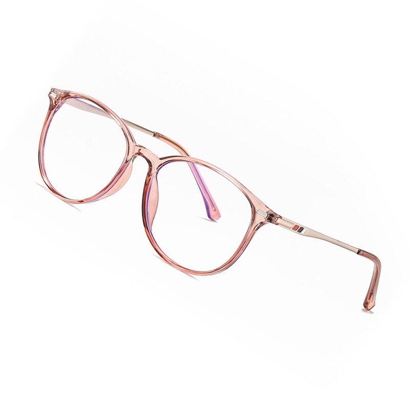 AOFLY BRAND Round Blue Light Blocking Glasses Women Men Myopia Prescription Eyeglasses Alloy Temple Optical Eyewear Frame: C3Pink