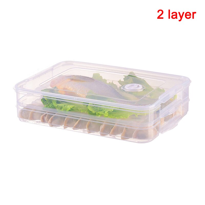 Container Airtight Food Preservation Tray Refrigerator Dumplings Storage Organizer Box with Lid FAS: transparent-2 layers