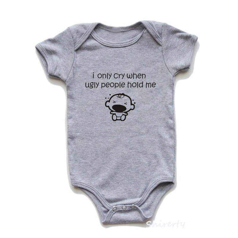 Body de algodón para bebé recién nacido solo lloro cuando la gente fea Me sujeta divertido niños niñas mono lindo estampado de letras bodies: Grey / 18 meses
