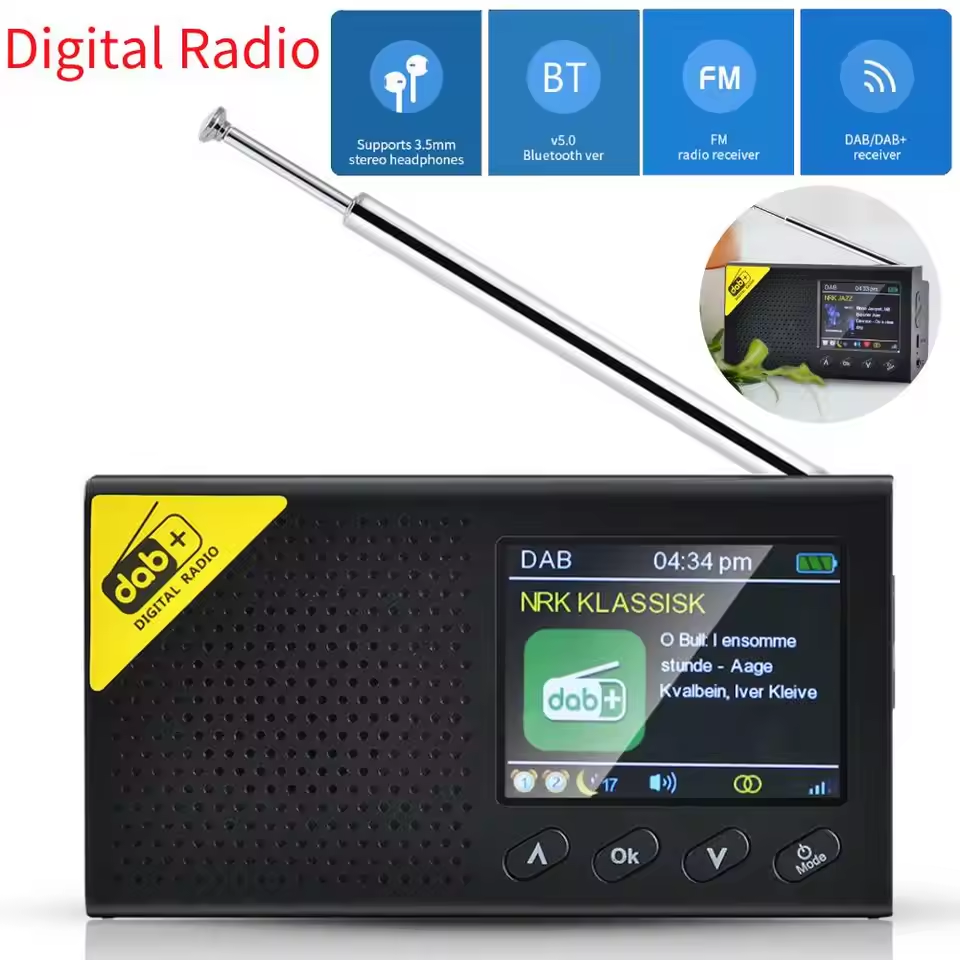 Radio digitale portatile dab+ compatibile con bluetooth, 5.0 lettori di trasmissione, ricevitore fm, display lcd, radio ricaricabile per casa e auto.