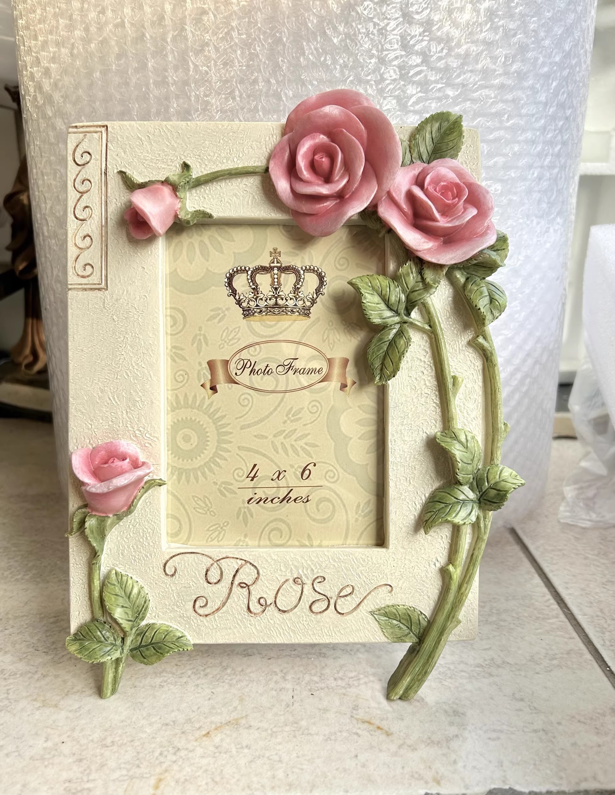 Cadre photo en résine de fleur de rose 6 pouces, cadre narsculpté de style européen, cadre photo de: vert clair