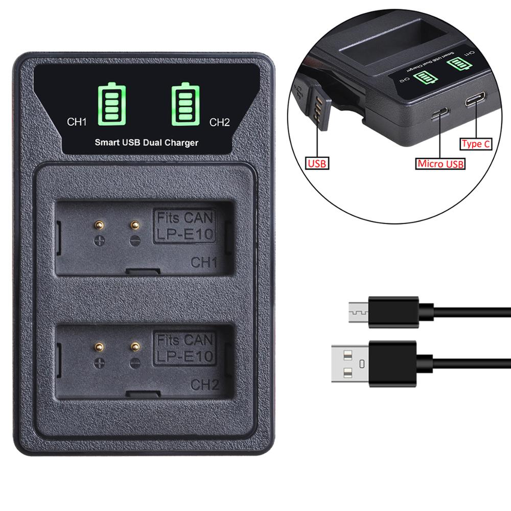 Caricabatteria LP-E10 LPE10 con porta USB e type-c per batteria Canon LP E10, 1100D 1200D 1300D 2000D bacio X50 X70 Rebel T3 T5: Default Title