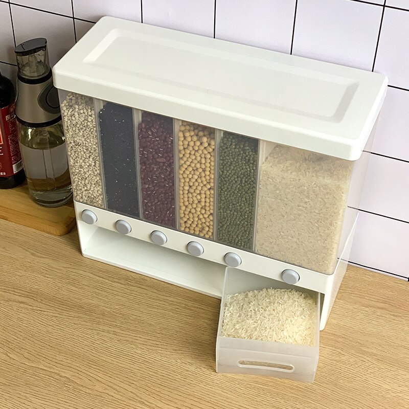 Wandmontierter Lebensmittelspender – 6 Liter, Mit 3 Gittern, Für Reis, Getreide & Trockenfutter, Aus Lebensmittelechtem PP