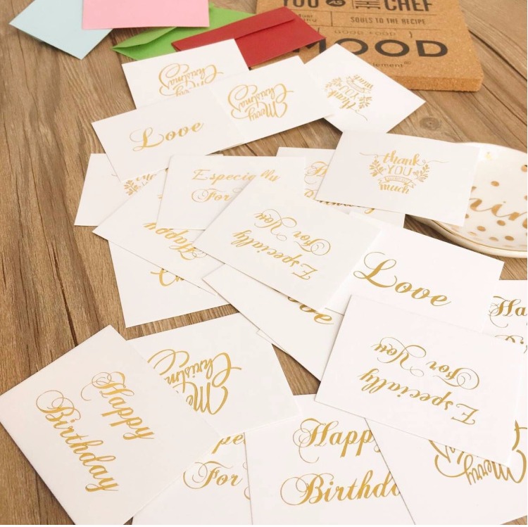 20pcs/lot gold Blessing card message card Happy Birthday Merry Christmas Happy Year Love blessing greeting cards