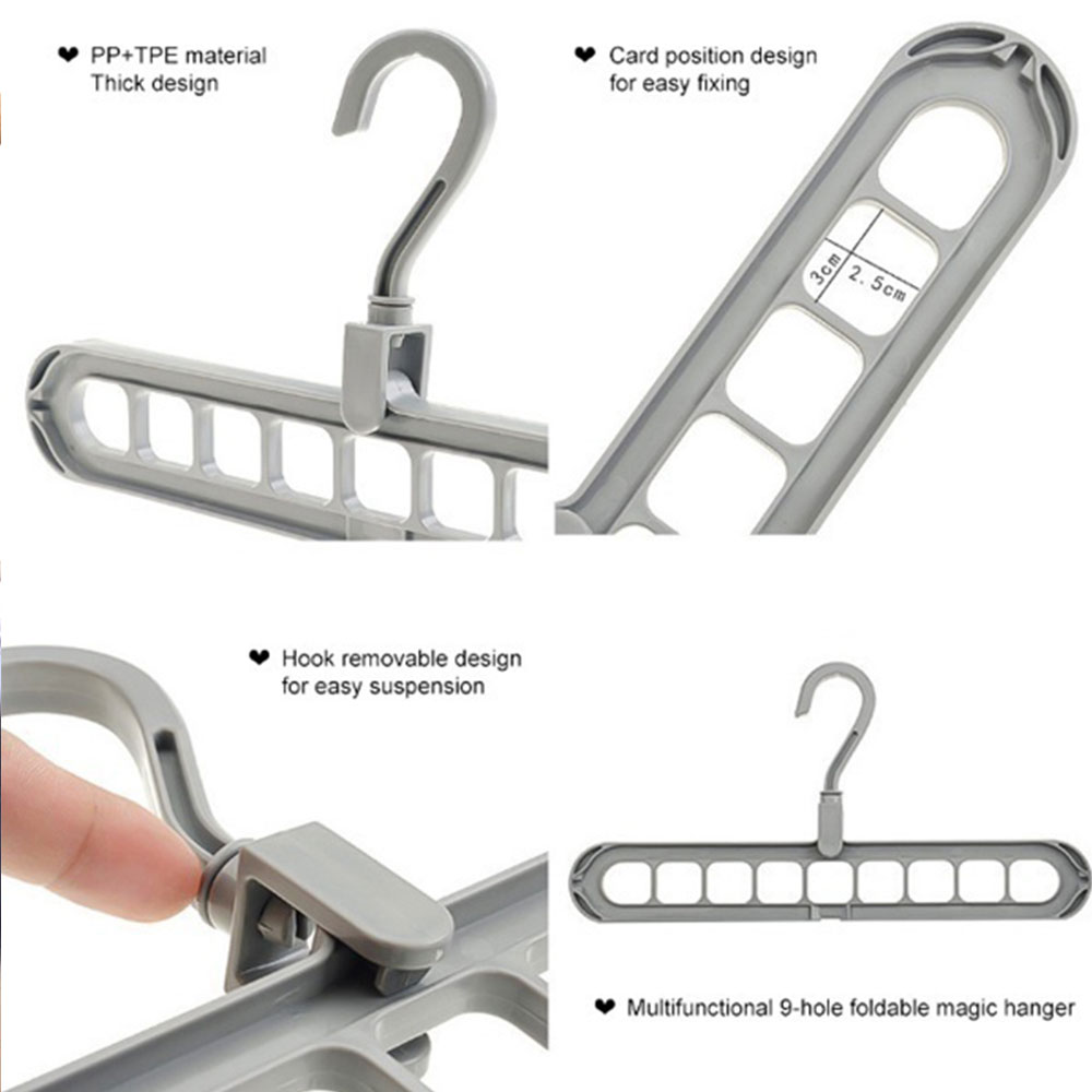 JJYY 9-Loch platzsparender Kleiderbügel, 360 drehbarer magischer Kleiderbügel, multifunktionaler, zusammenklappbarer magischer Kleiderbügel, Kleiderschrank, zum Trocknen von Kleidung und Kleidung