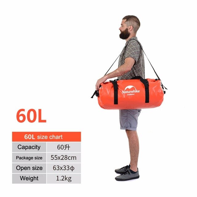Naturehike Large Capacity PVC Outdoor Waterproof Swimming Bag Water Proof Backpack Dry Shoulder Bag Handbag Pouch For Beach: 60L Orange