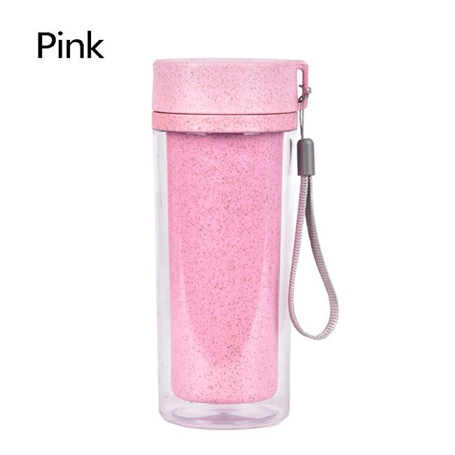 200 Ml Water Cup Tarwe Stro Draagbare Dubbele Wand Kantoor Koffie Cups Plastic Gezonde Drank Gereedschap Container Student Cup: Roze