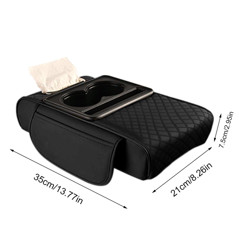 Auto Armsteun Doos Verhooging Kussen Met Bekerhouder Tissue Box Zijopbergvak Voor Auto Interieur Armsteun Cover Hoogte Pad: Black