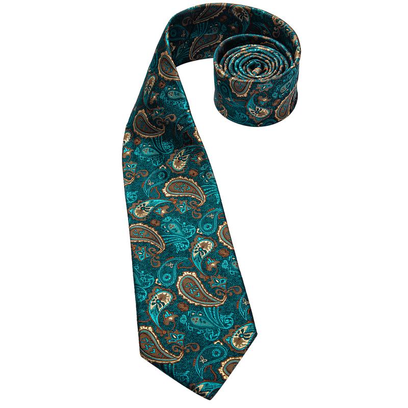Hi-tie lyxbox klassisk paisley mörkgrön slips mild herrslips handy manschettknappar set slips för män bröllop