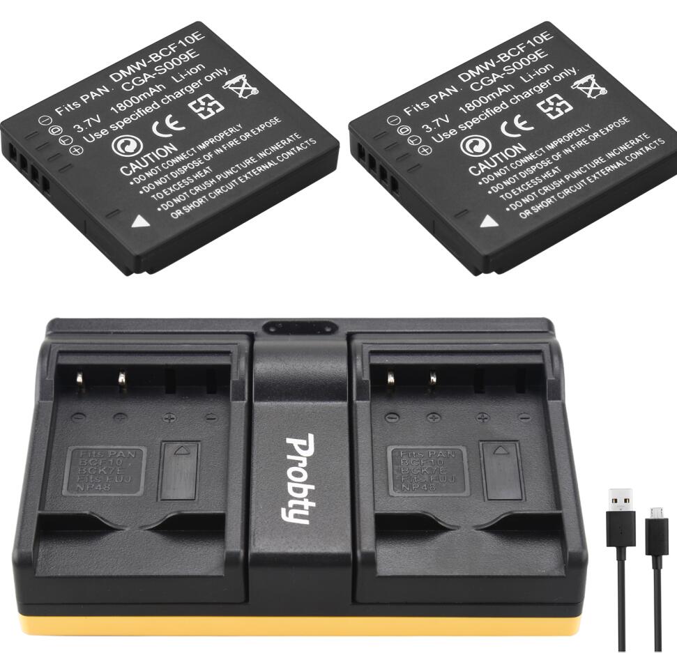 DMW-BCF10E Battery &amp; Charger voor PANASONIC Lumix DMC-F2 DMC-FH3 FH20 FH22 DMC-FH20A DMC-FH20K DMC-FH20R DMC-FH20S DMC-FH20V: 2battery and charger