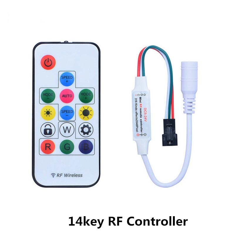 WS2811/WS2812B Led RGB Pixel Controller 14key/17key/21key Remote Wireless RF IR Digital Color Strip Light Controller DC5V-24V