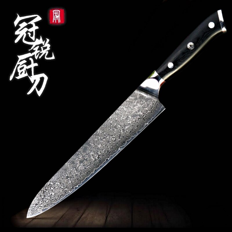 Damascus Kitchen Knife vg10 Japanese Damascus Stainless Steel Chef Cleaver Paring Boning Knives Best Family Christmas: 9.5 inch slicing