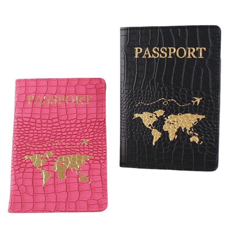 Map Passport Cover Crocodile Pattern Letter Women Men Travel Passport Cover Holder Travel Credit Card Holder Case