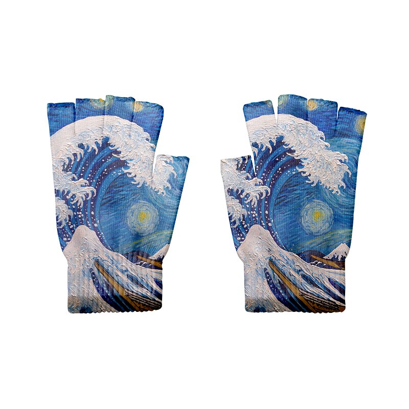 Guantes de punto de arte para adultos, guantes de medio dedo, pintura al óleo de Van Gogh, estampado, pantalla táctil, antideslizantes, guantes de muñeca: Style7