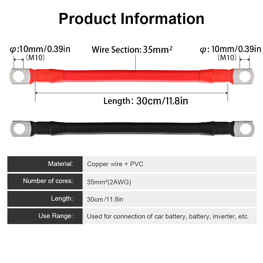 2 awg 30cm -batteriväxelriktarkabelsats med terminaler fåtrådig kopparsladd solenergianslutningskabel med kabelskor