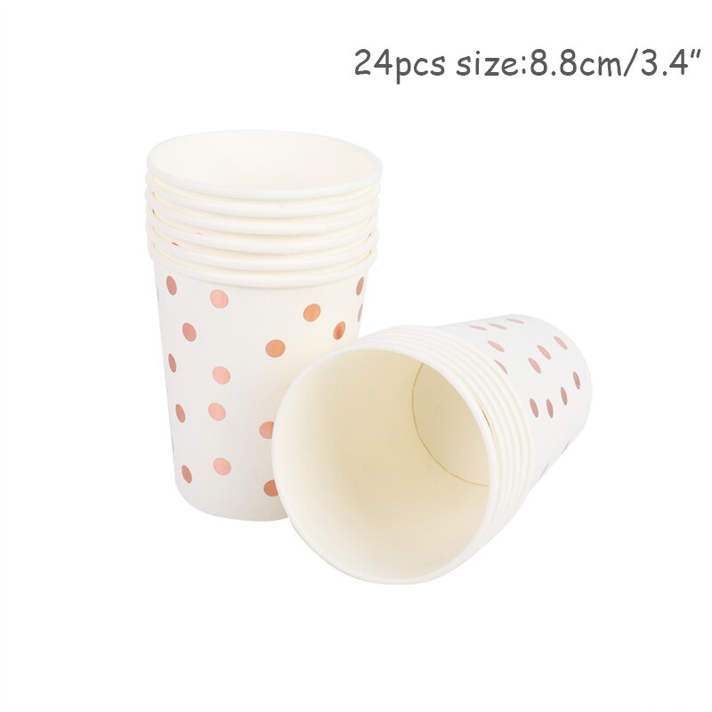 Assiettes or Rose de 24 pièces | Nappe jetable de fête, vaisselle d'anniversaire pour enfants adultes, décor de mariage pour fête d'anniversaire, fête d'anniversaire: 24pcs cups