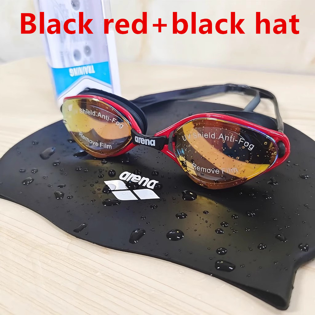 ARENA waterproof and anti fog high-definition adult swimming goggles silicone swim cap: Orange