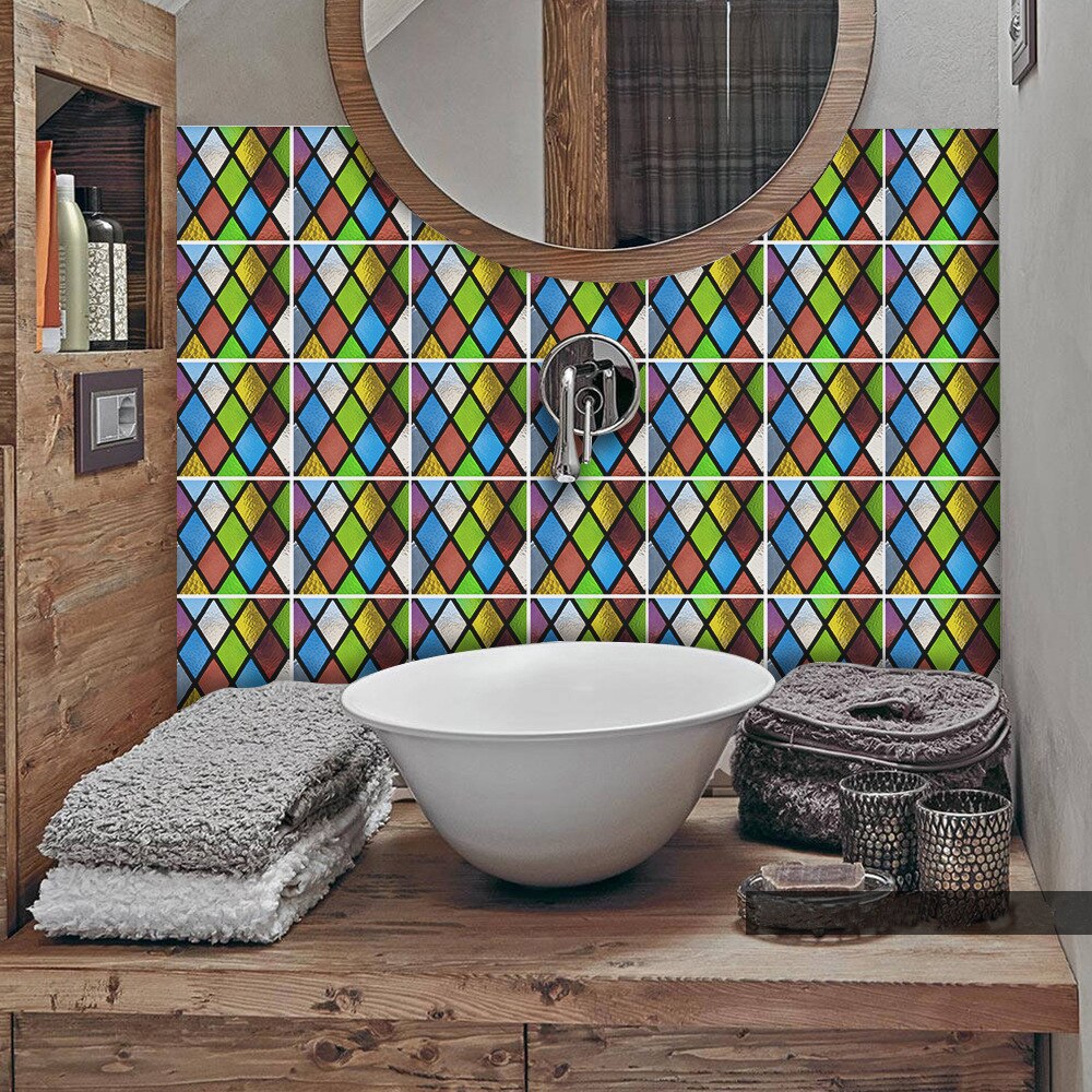 10/15cm x 25 pieces Imitation stained glass Tile stickers PVC waterproof sticker self-adhesive PVC Morocco balcony wallsticker